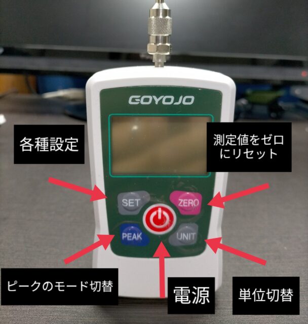 GOYOJOのデジタルフォースゲージの各ボタン名称