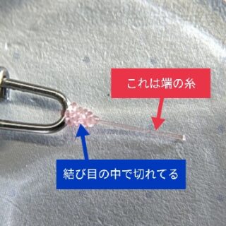 結び目の中で切れているという拡大画像