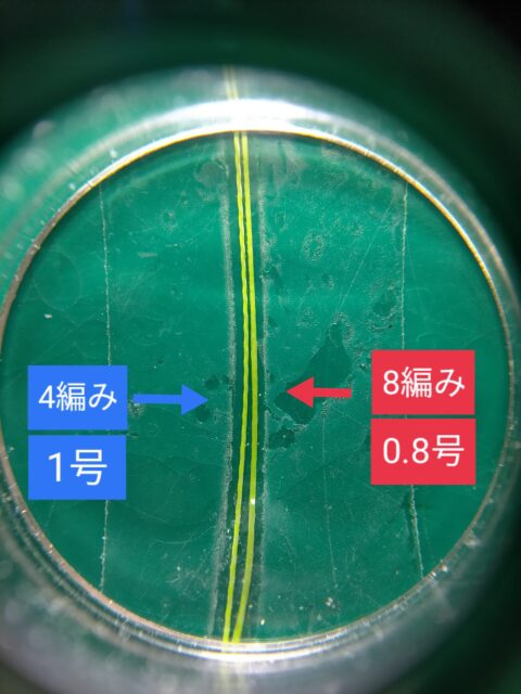 PEライン拡大鏡で比較してみる